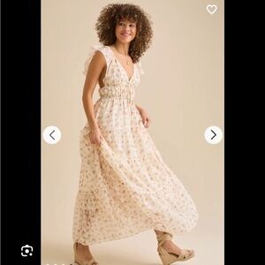 Altar’d state Floral Pink and Cream Maxi Dress flutter sleeve